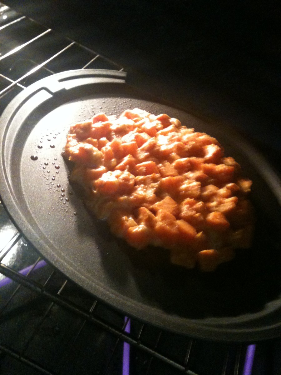 Baking the sweet potatoes.