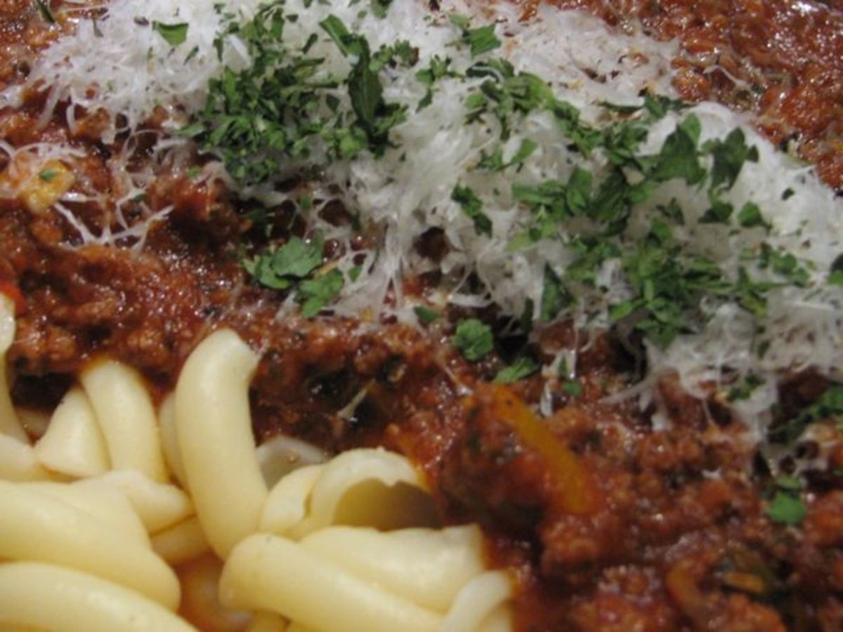 A healthy bolognaise with 'snail' pasta.