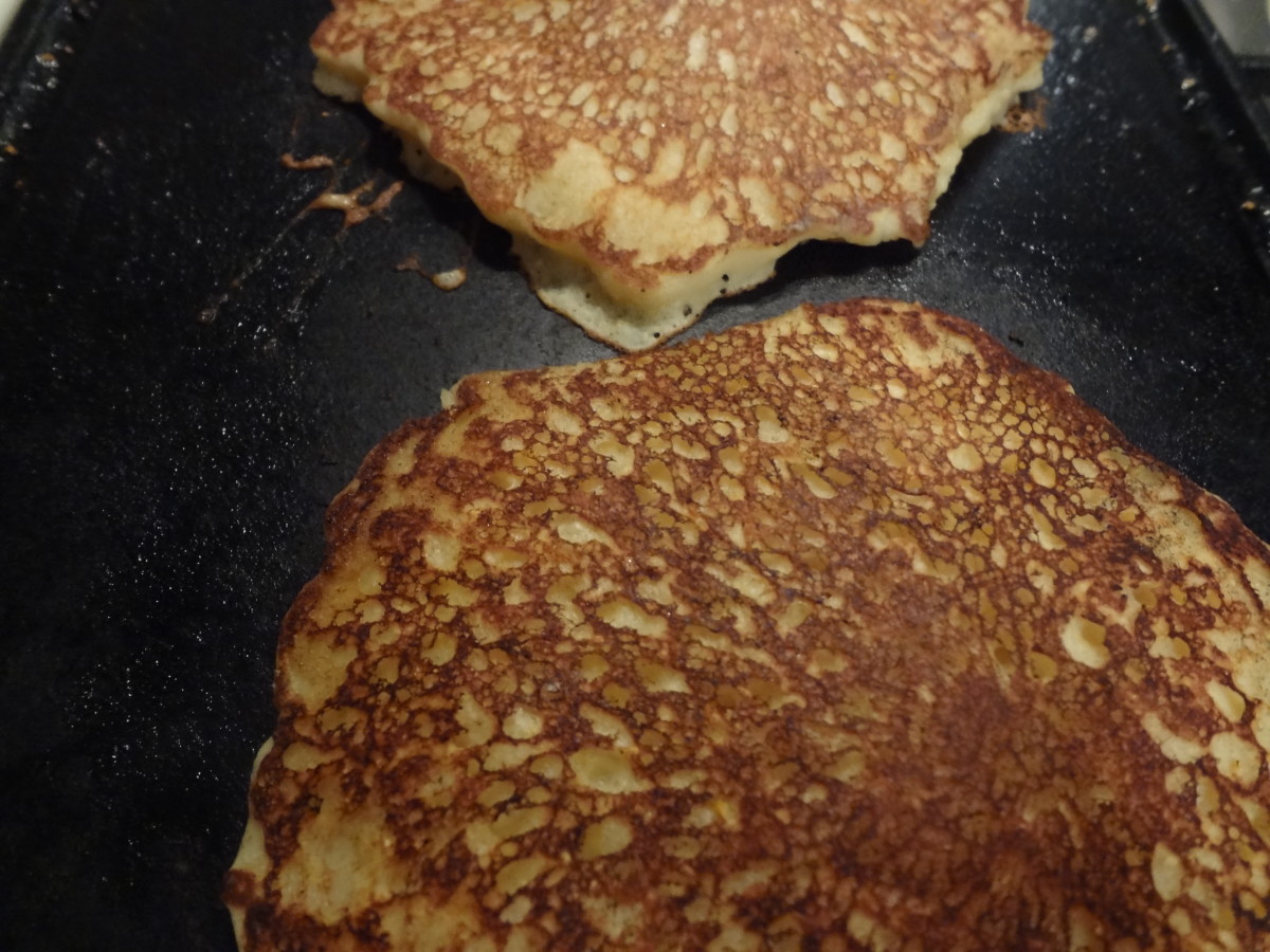 The pancakes are done when they're golden brown.