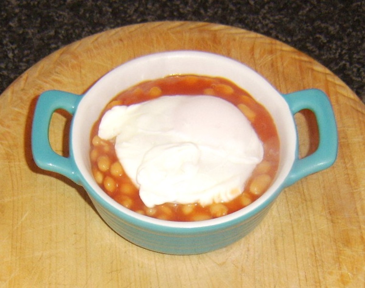 Poached egg laid on top.