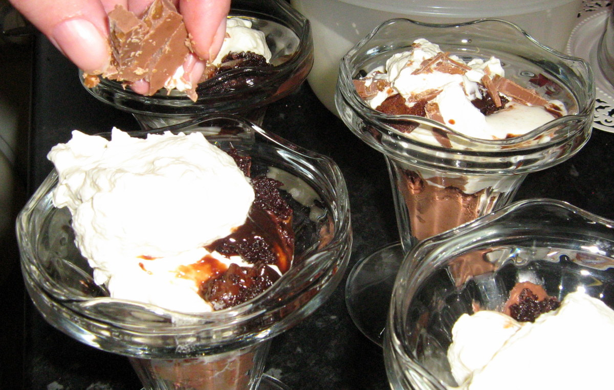 Layer the chocolate and whipped cream dessert