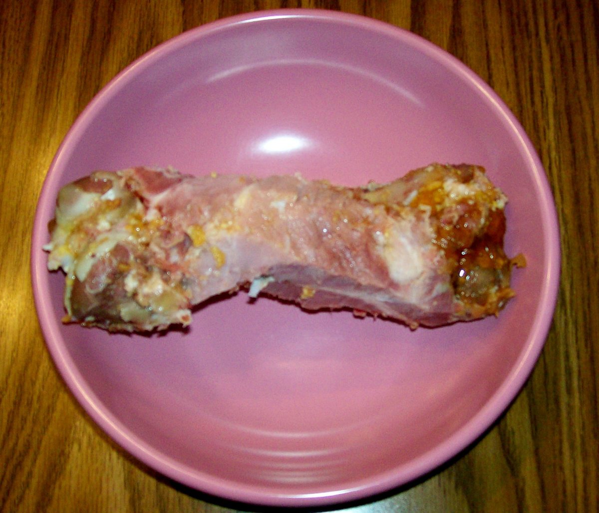 Ham bone ready for soup.  It is okay to leave some ham on the bone.  It will fall off in the cooking process.