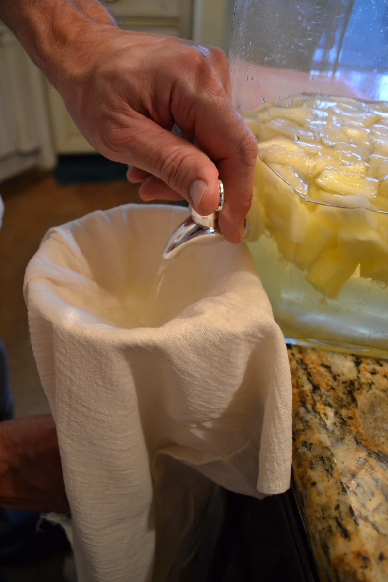 Also in step 5: Pour the vodka through the cheesecloth into the funnel.