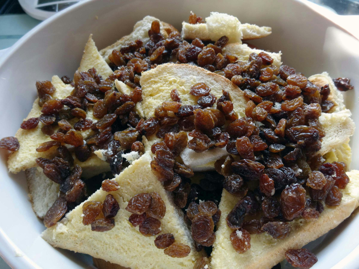 Making bread and butter pudding with crusts