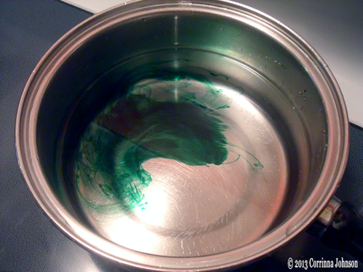 Step 2: Add food coloring to water. Add 6-8 drops of green food coloring to a pot of cold water