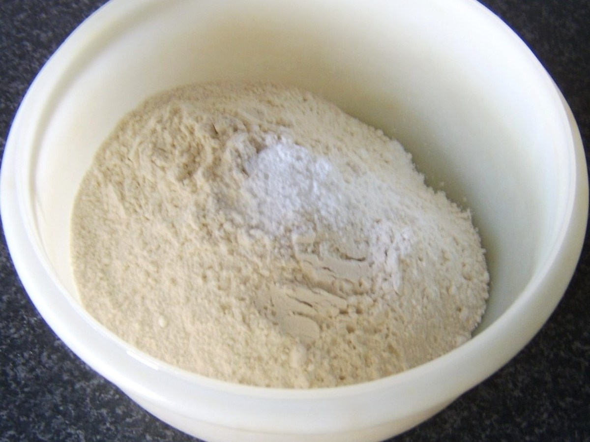 Flour, baking powder and salt for soda bread.