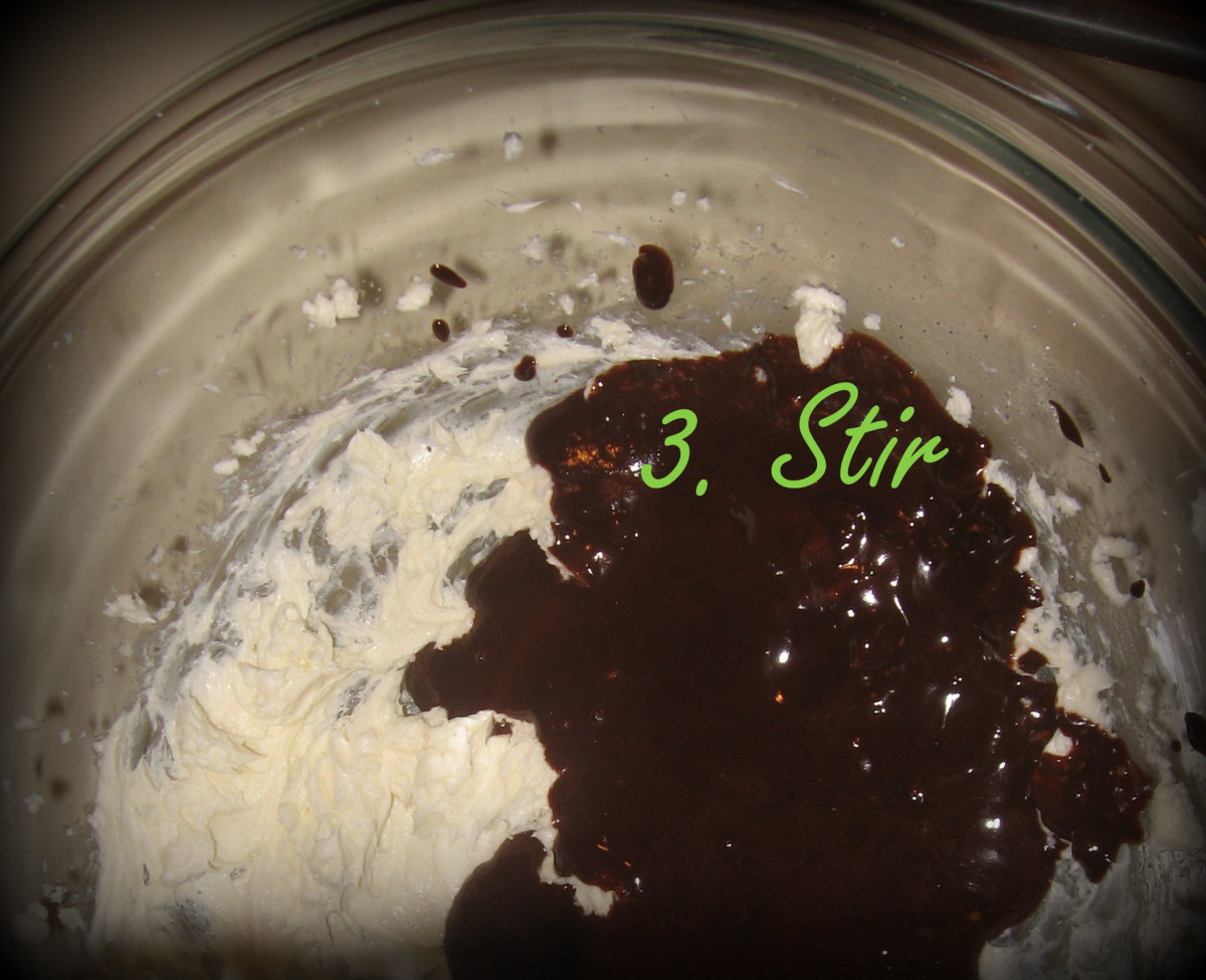 Stir together the cream cheese and chocolate mixtures.  It will smell heavenly.  