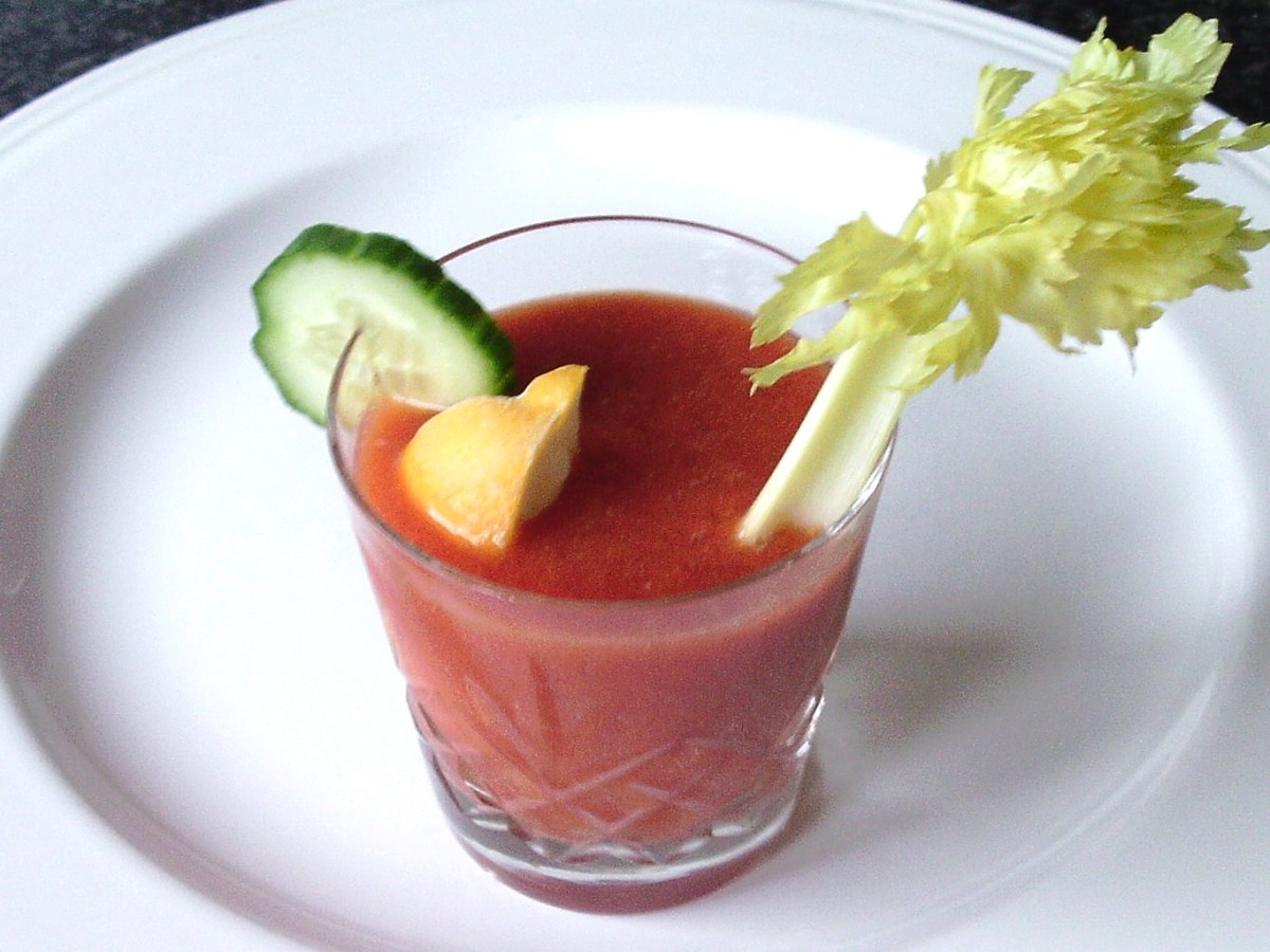 A Twisted Bloody Mary is made with pureed canned tomatoes and celery