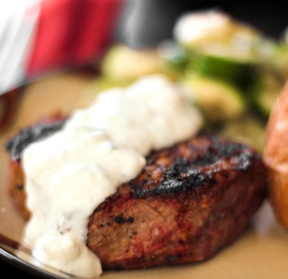 Filet Mignon With Melted Blue Cheese Sauce 