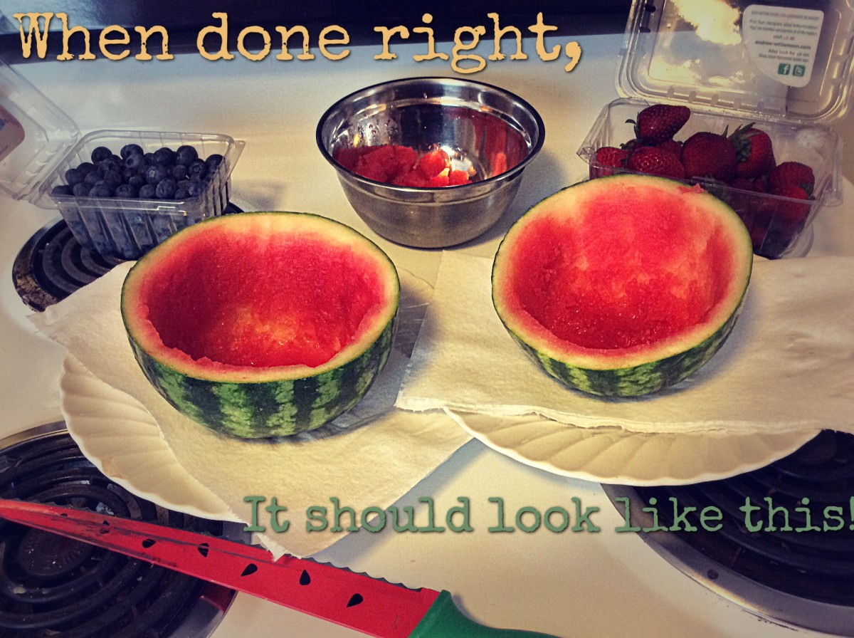 The hollowed-out watermelon "bowls" should look like this.