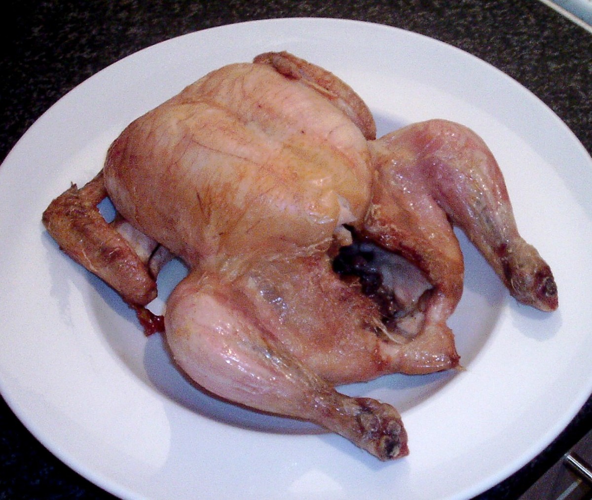 Roast chicken removed from the oven