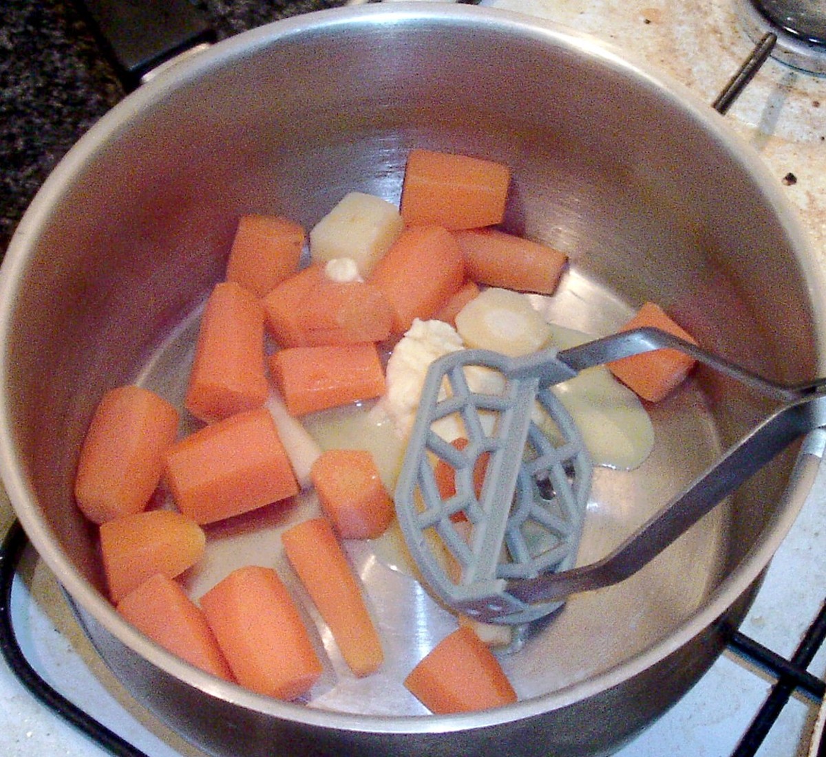 Carrots and parsnips are mashed with butter