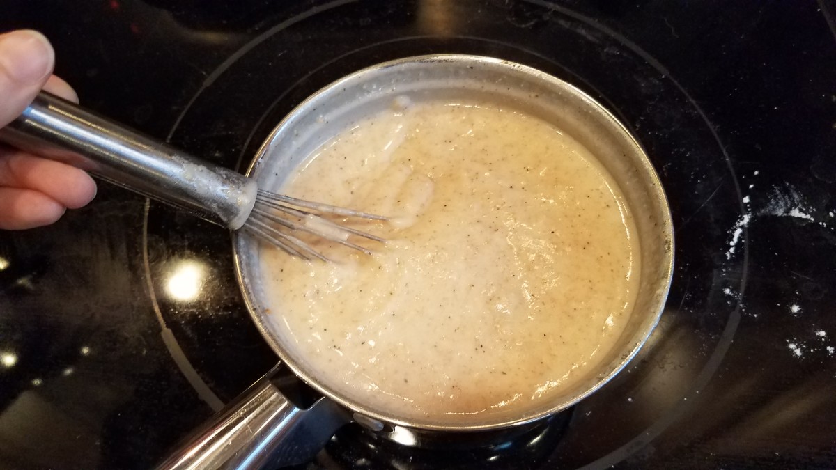 Add in your chicken broth and whisk again to get a smooth mixture.