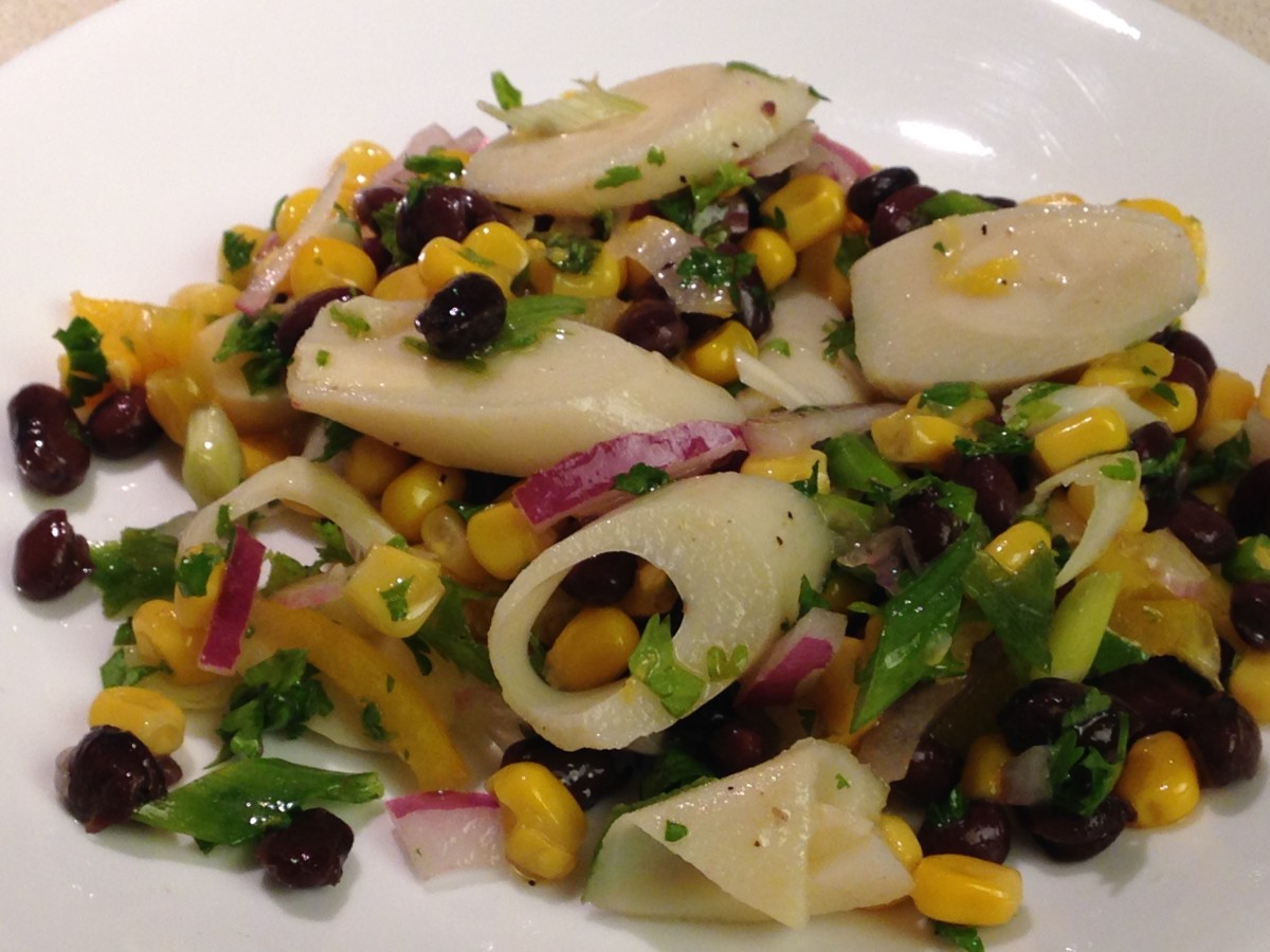 Hearts of palm salad with black beans and corn