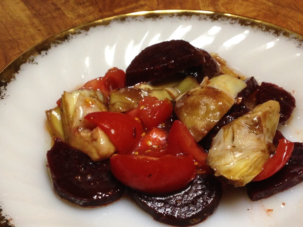 Beets, artichoke, and tomato salad
