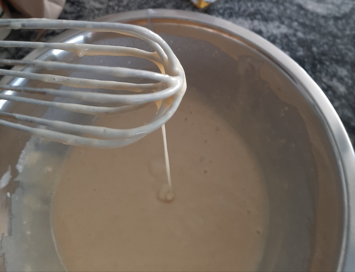 A pouring batter consistency is slightly thicker than double/heavy cream