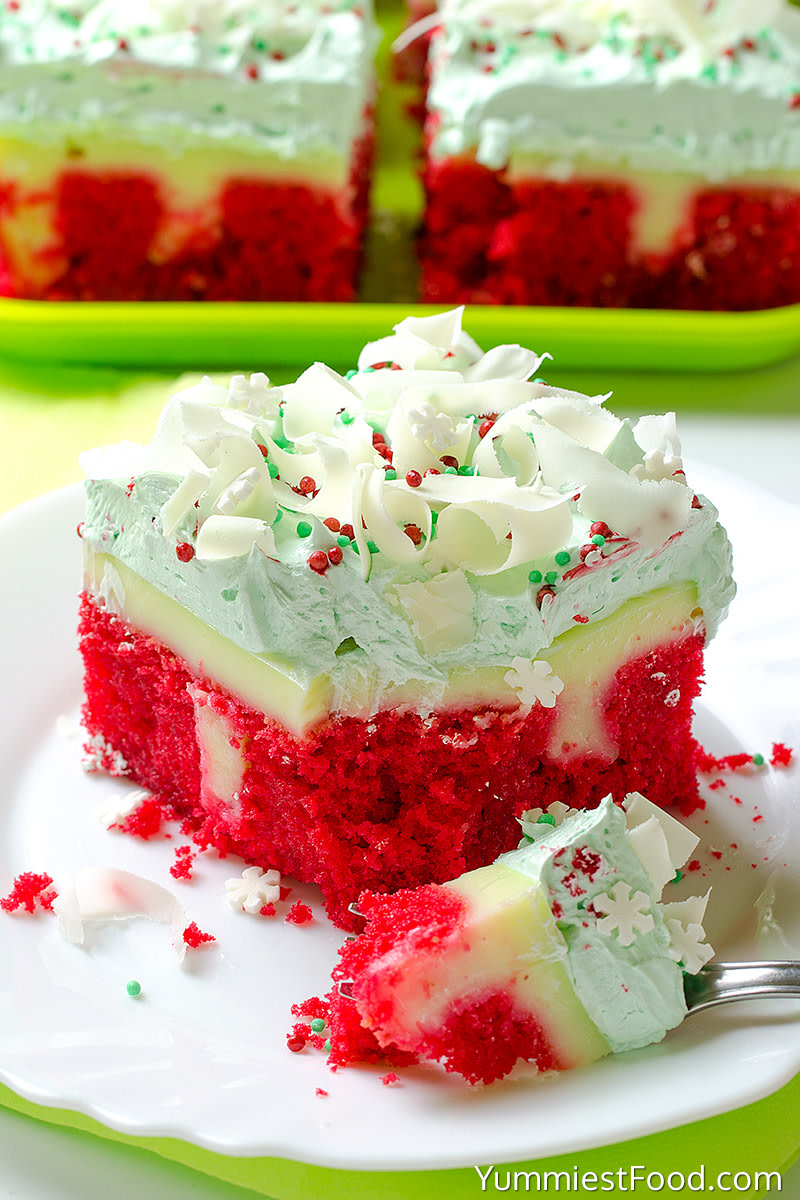 Red velvet Christmas poke cake