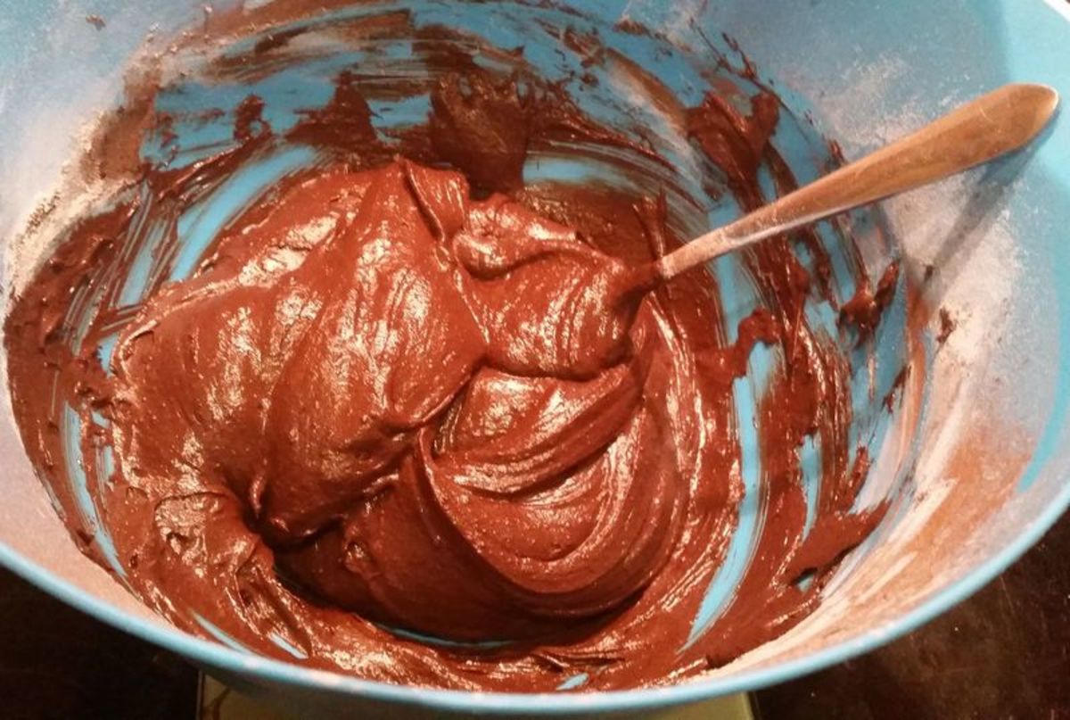 Fold the cocoa and flour into the batter
