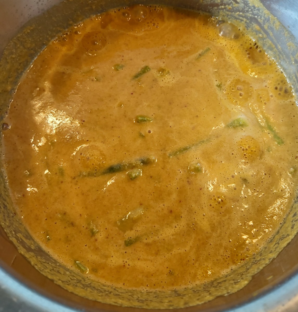 Mix well and cook over medium flame to let the beans absorb the flavor of the masala. Stir at intervals. Add more water if you feel your sambar is too thick. Adjust salt.