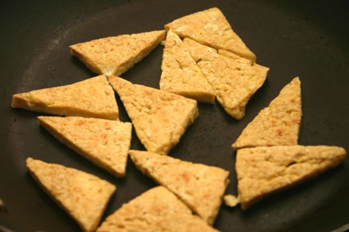 The tofu is done when both sides are golden and firm.