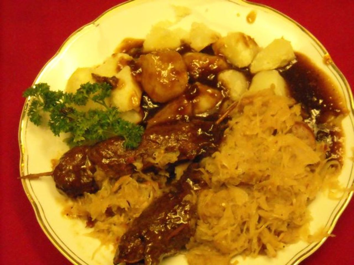 Roulades of beef, boiled potatoes, sauerkraut. The parsley perks it up.