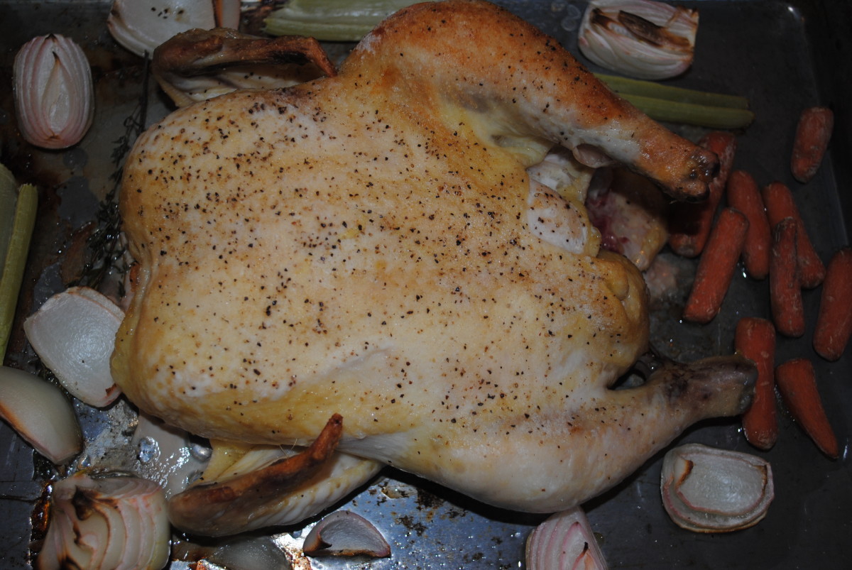 The chicken roasts for an hour - this is to develop flavor, so it will be underdone.