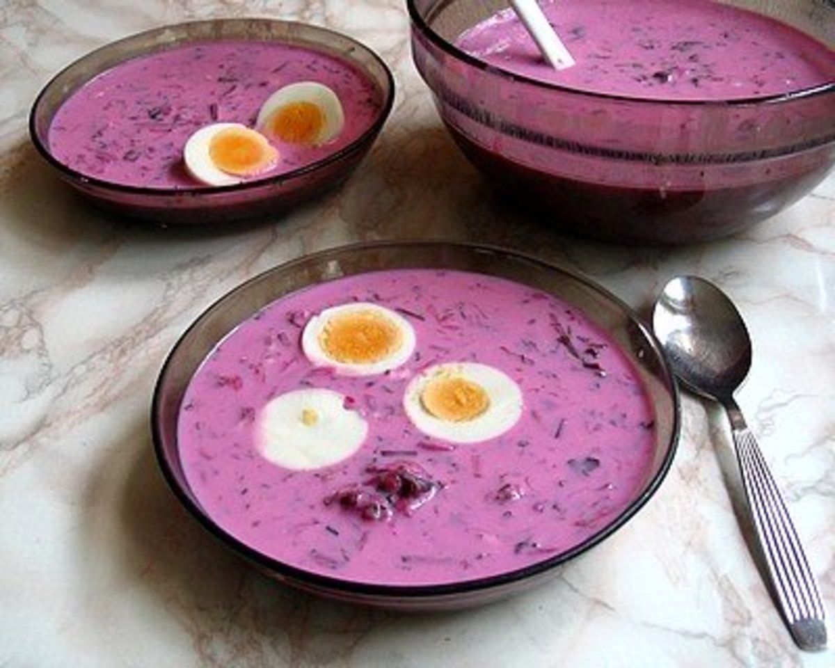 Chodnik is a cold soup made from beets. This dish closely resembles the Russian soup known as borscht.