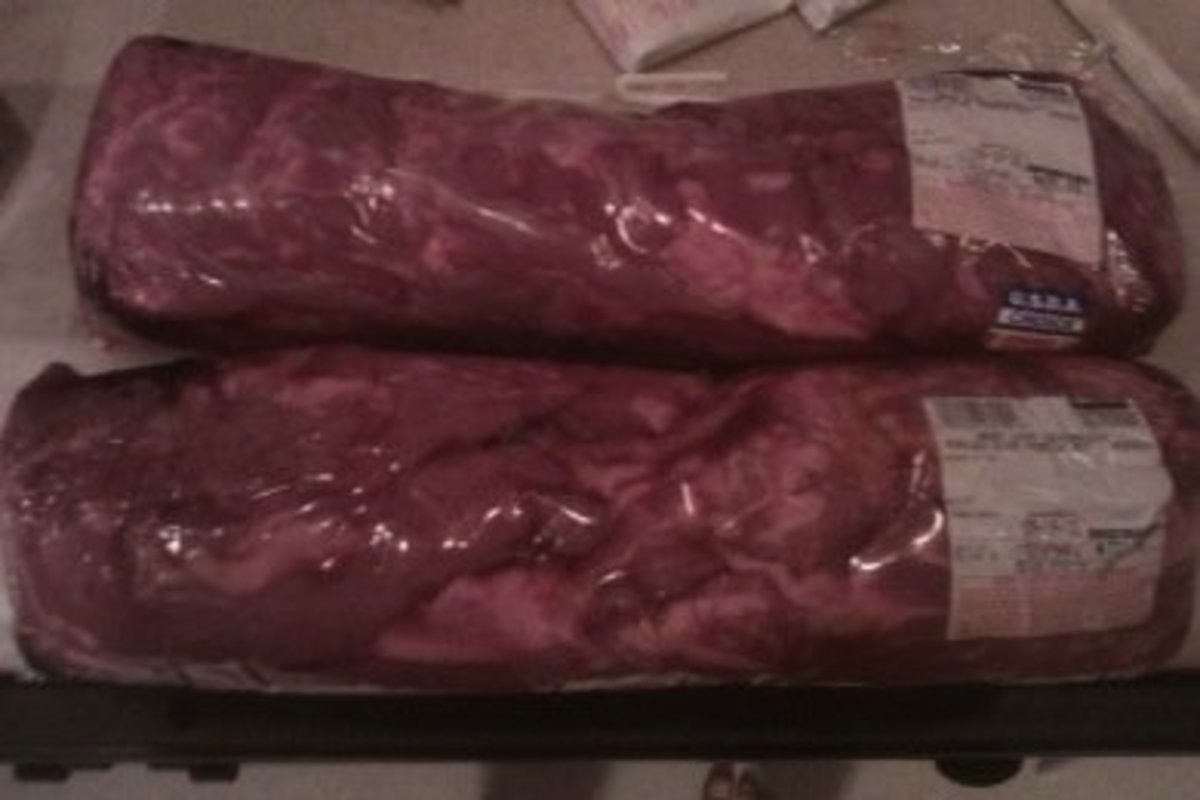 Whole-trimmed beef tenderloin, large and small. 