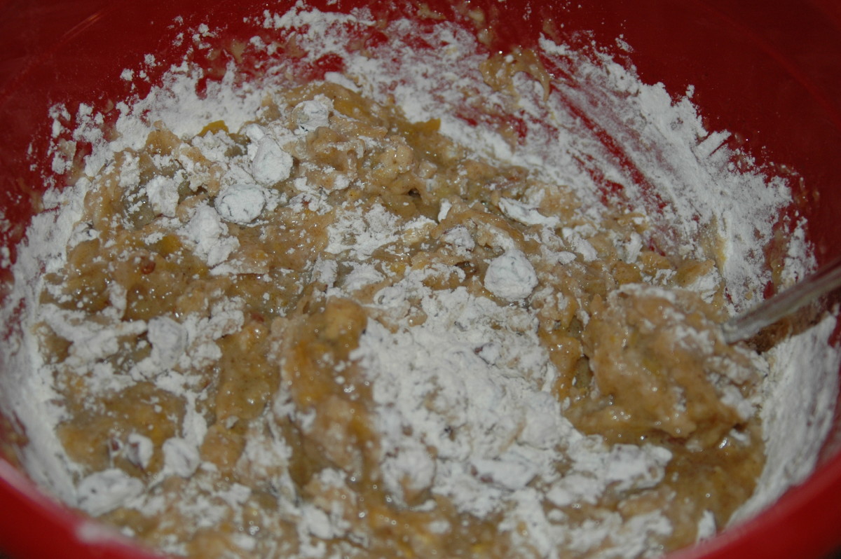 Stir in the flour mixture but only stir to combine. Don't over-stir.