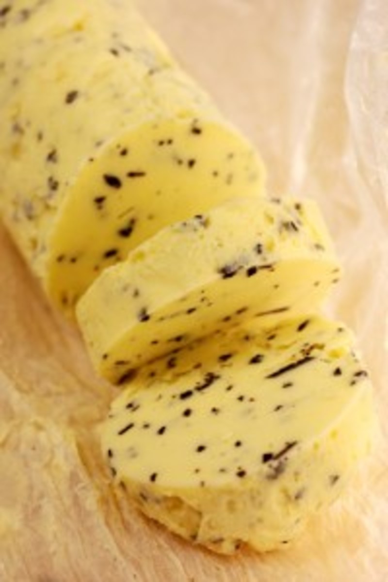 The trick with truffle butter is getting the truffles distributed evenly in the butter.