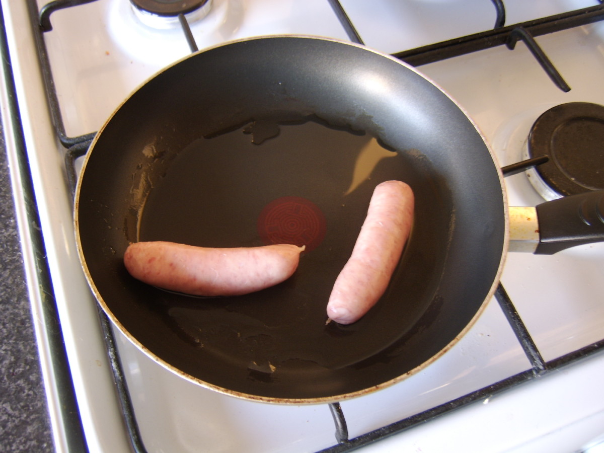The sausages are put on to fry first