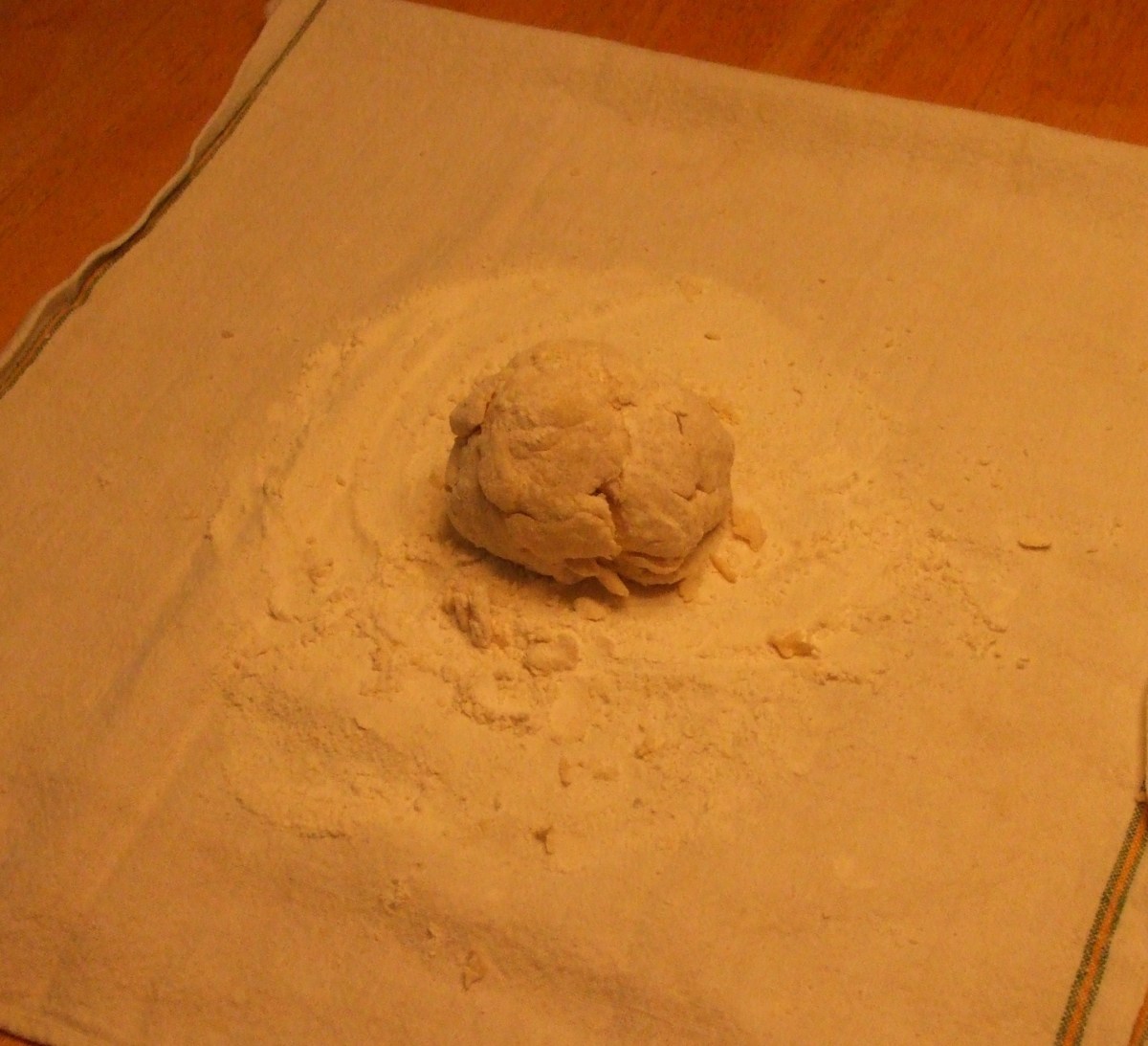Stiff wheat dough for hand-made noodles.
