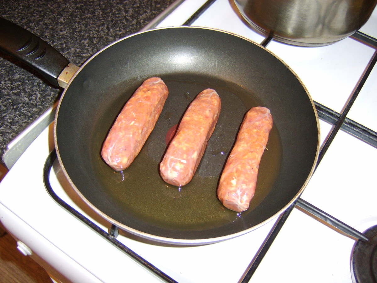 The spicy pork and chorizo sausages are gently shallow fried in oil