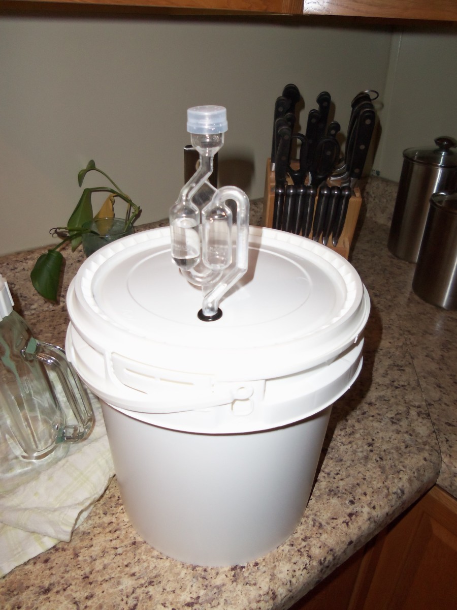 The bucket with the lid and airlock in place