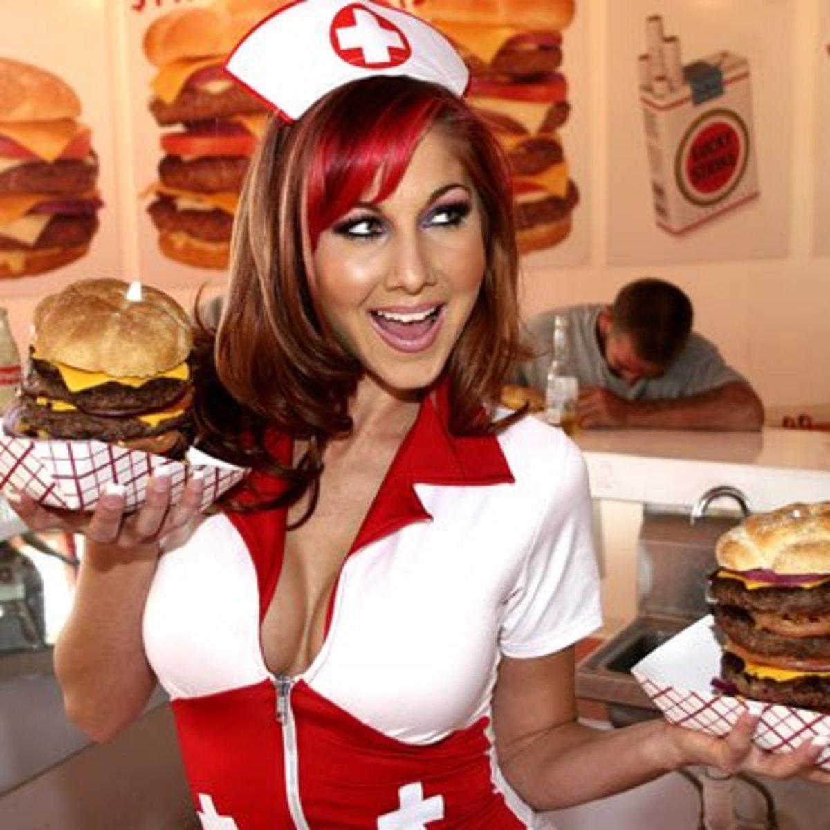 A server at the Heart Attack Grill.