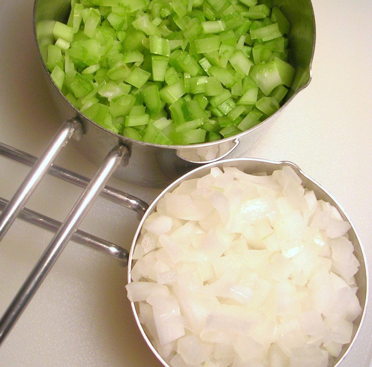 Finely diced celery and onion.