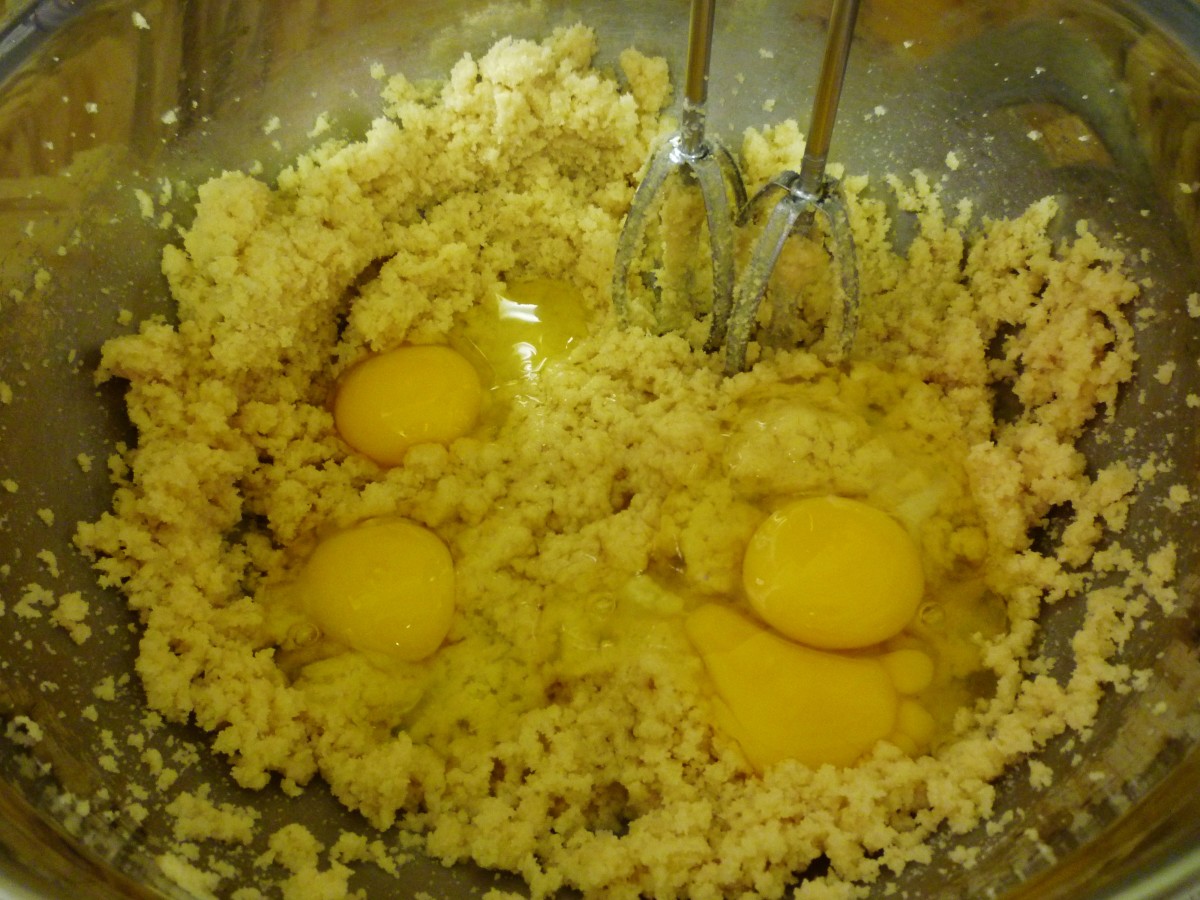 Eggs mixed into cookie batter