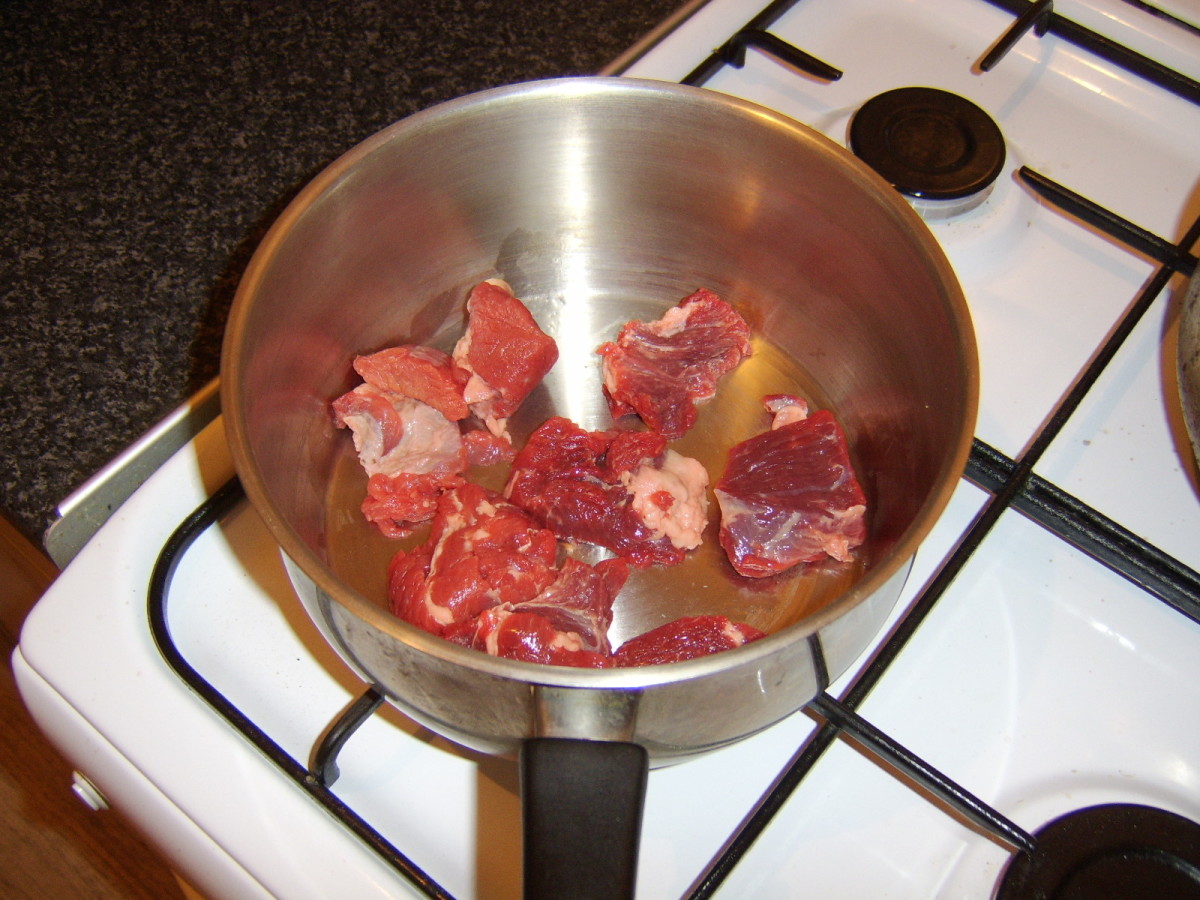 Beef is firstly browned in the stew pan