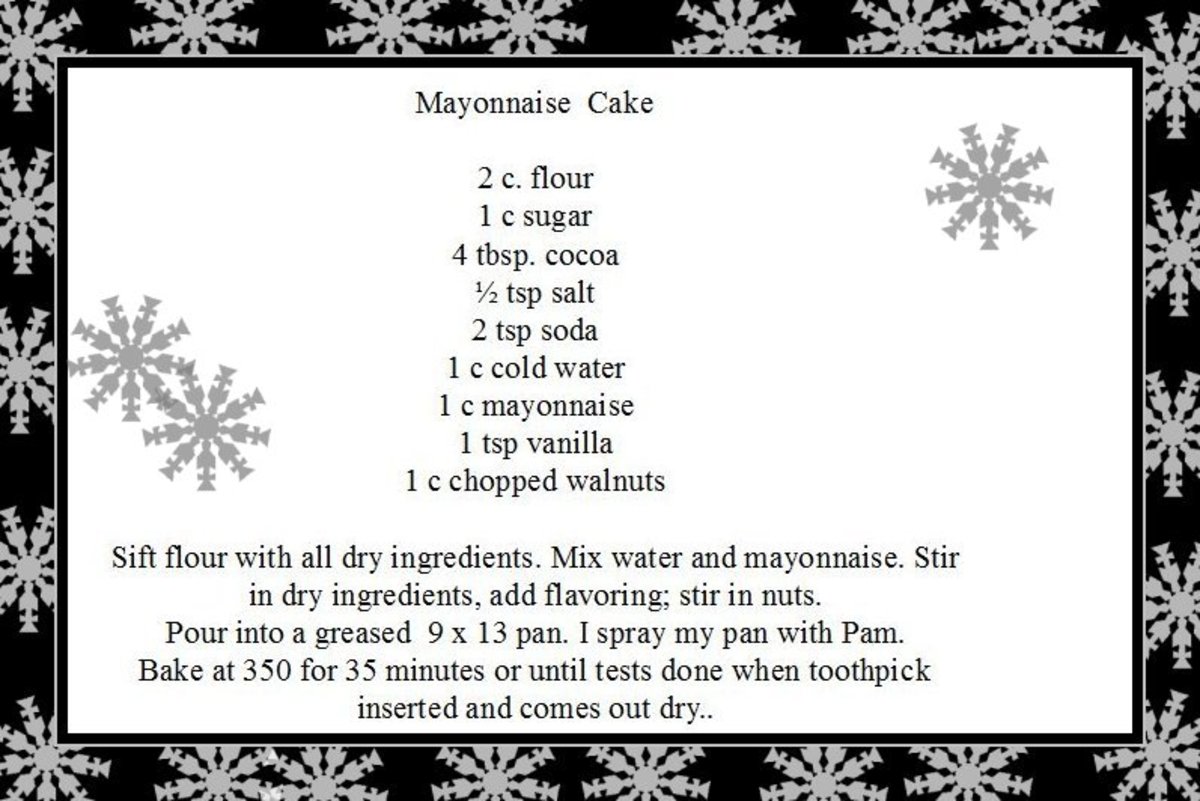 Recipe card for mayonnaise cake