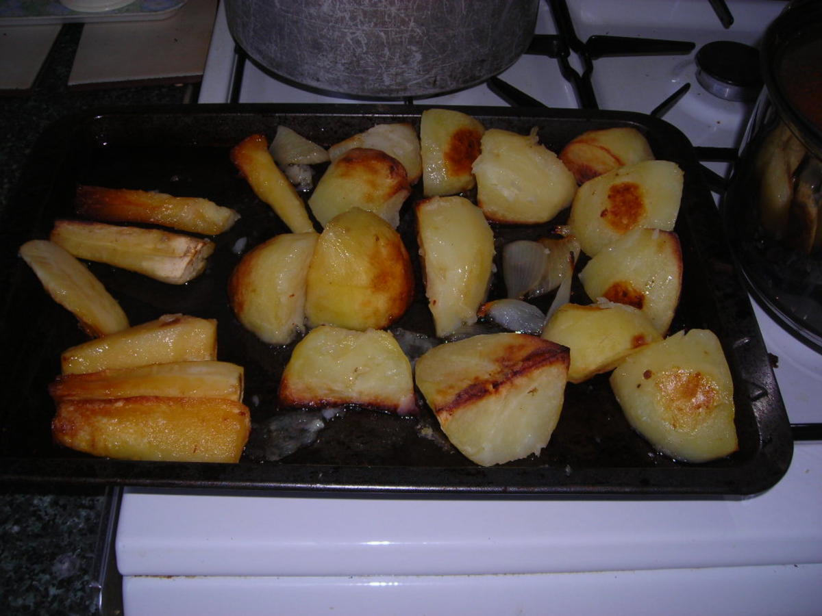 Roast potatoes and roast parsnips.