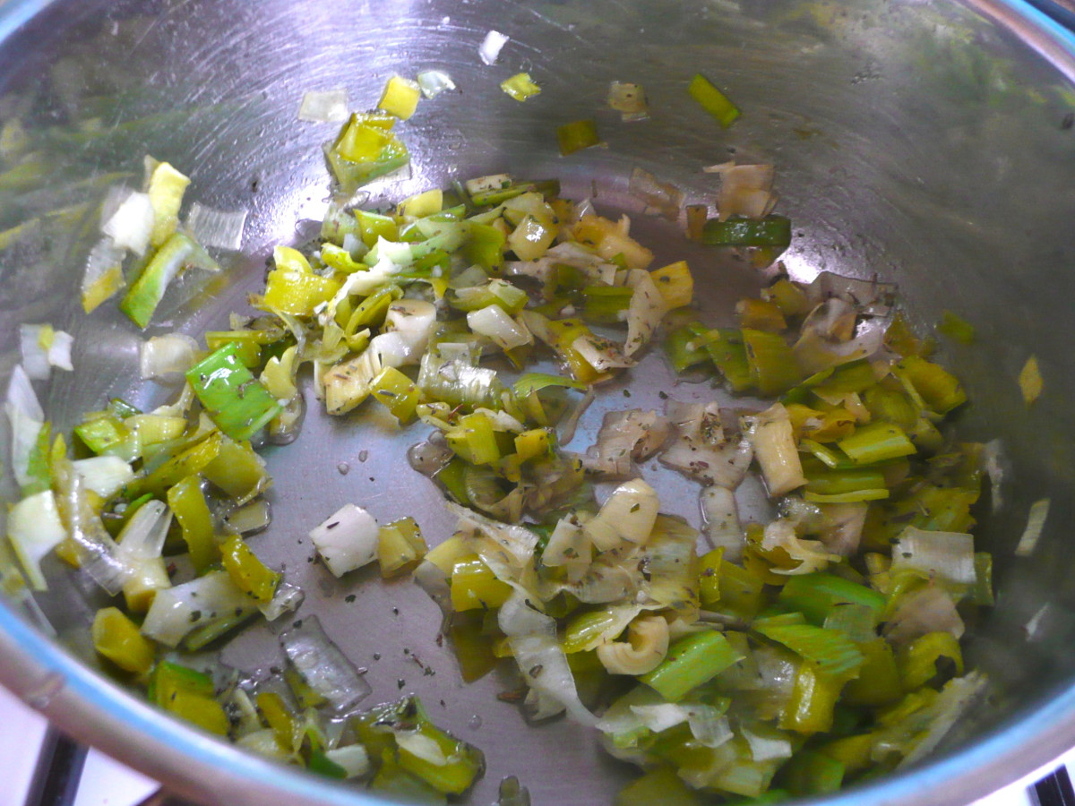 Add the leeks and cook over low heat for 2 to 3 minutes until the leeks are softened but not browned.