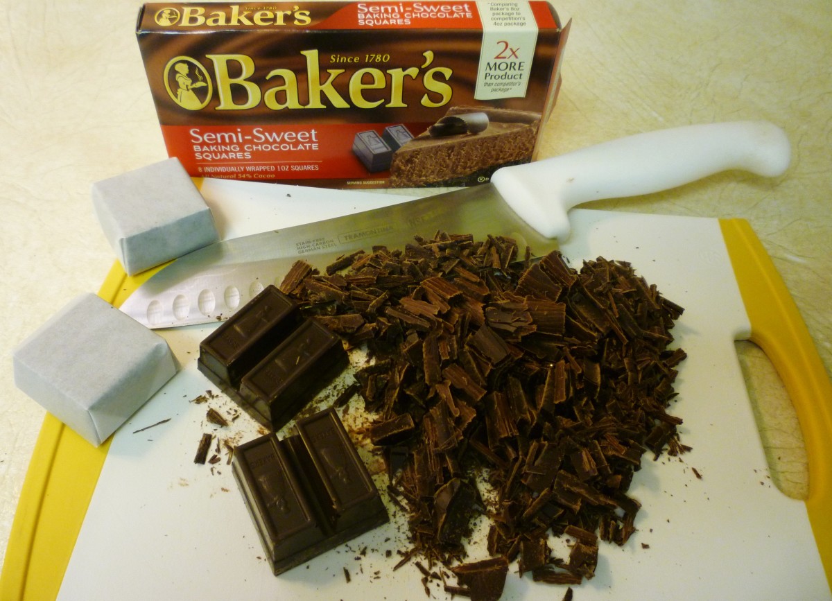 Cutting up the chocolate for this chocolate cookie.