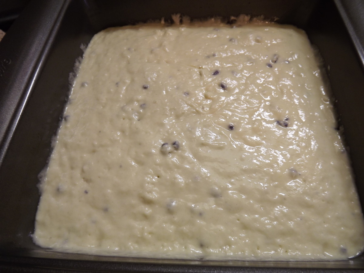 Finished batter in a 13X9-inch pan. I had to improvise today.