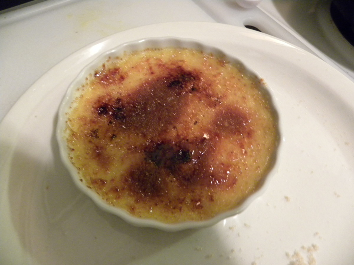 Crème brûlée with finished caramelized sugar shell.