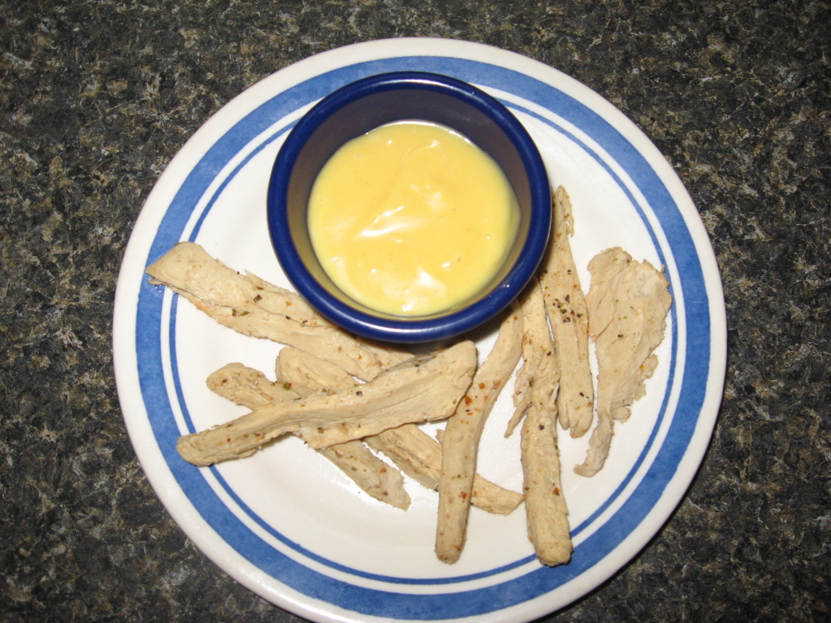 Low carb honey mustard sauce is great with grilled chicken strips.