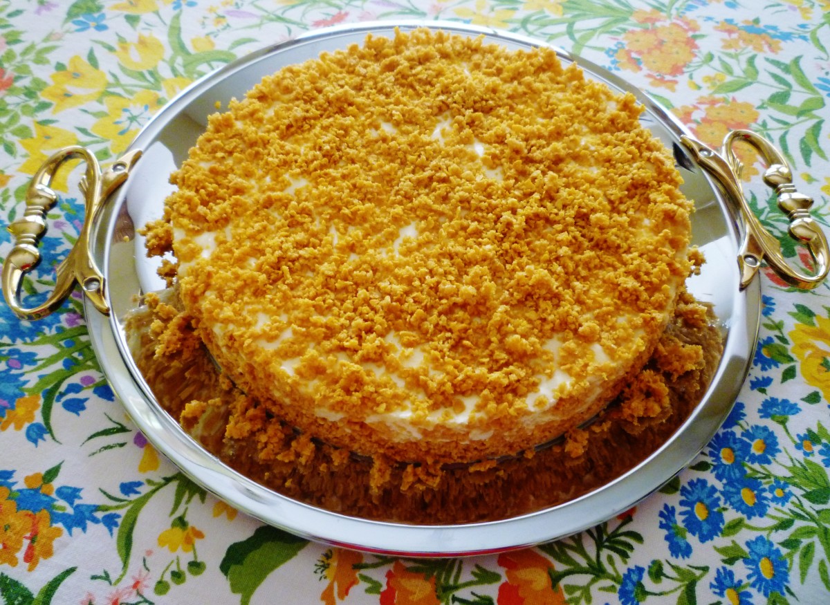 Unmolded Refrigerator Cheese Torte prior to slicing and being served.
