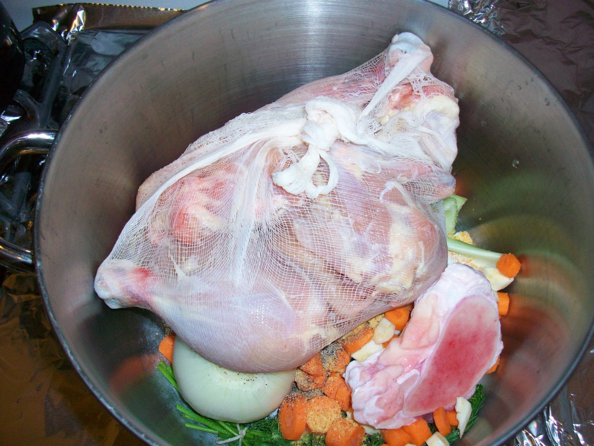 Bundling the chicken in cheesecloth helps with easy removal. 