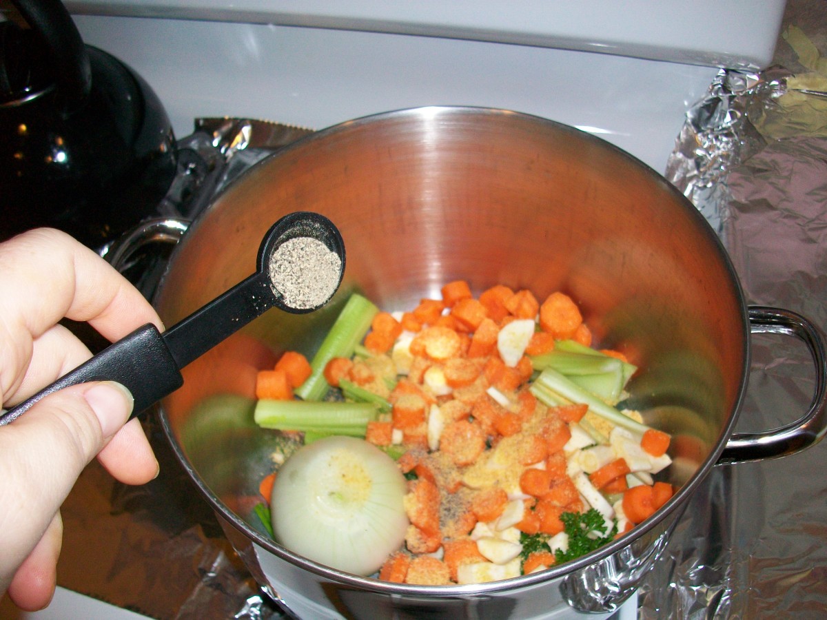 Throw all the veggies into the pot and add the seasonings.