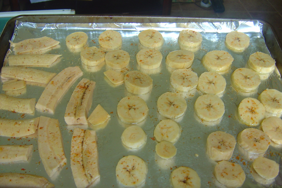 Plantains ready for the oven.