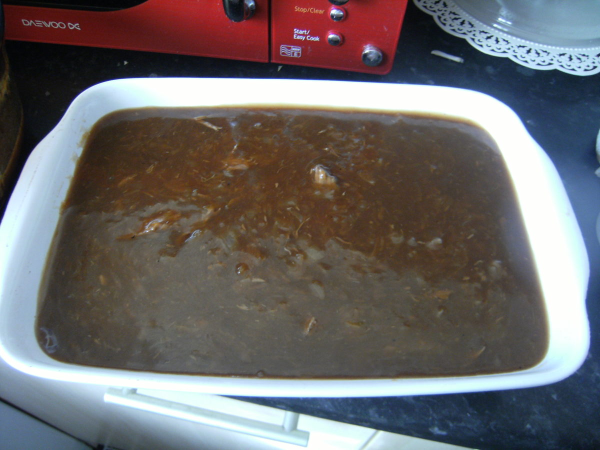 Pour in boiling water on top of the ingredients for the steak pie